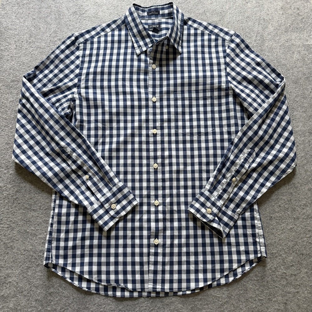 J Crew Men's Button Up Performance Slim Untucked Long Sleeve Gingham Size M